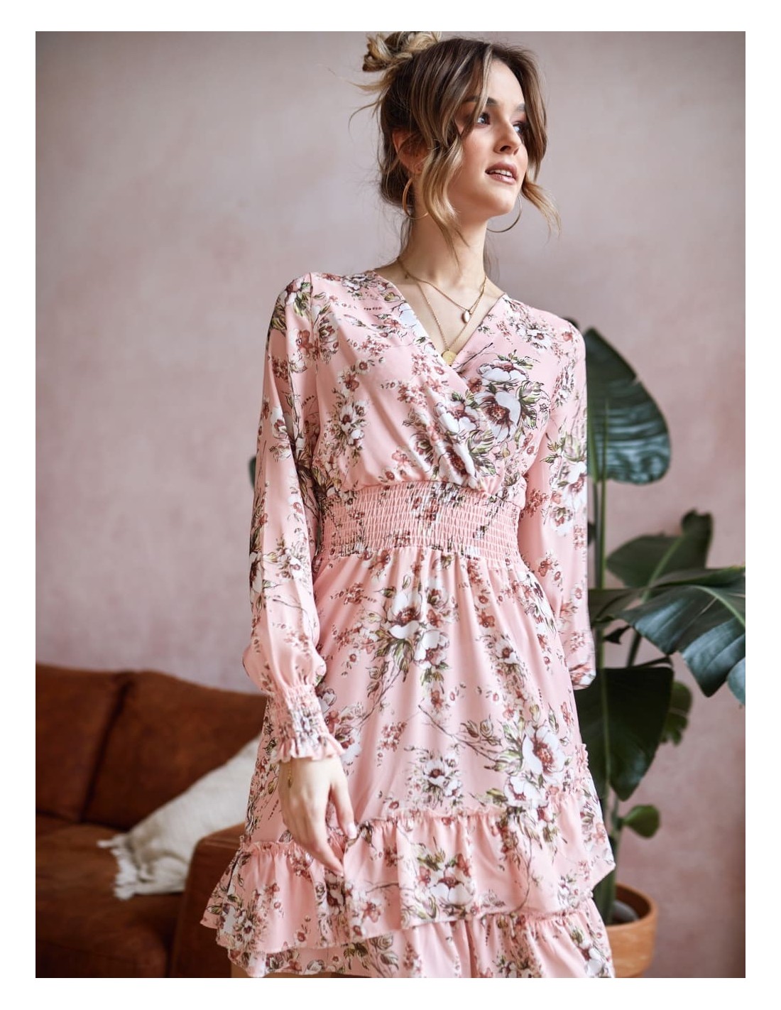 Airy dress with a floral powder print FG637 - Online store - Boutique